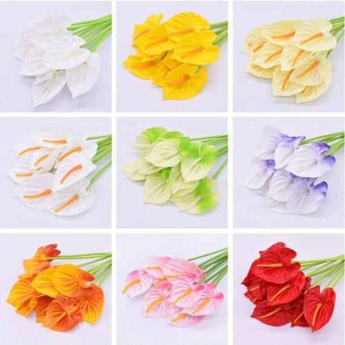 5/10pcs Color Anthurium Flower Calla Lily Artificial Flower Bouquet Fake Plant Birthday Wedding Christmas Party Home Table Decor