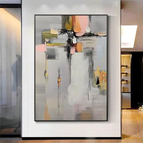 Handmade Abstract Oil Painting Wall Art Bright Color Geometric Picture Minimalist Modern On Canvas Decorative For Living Room