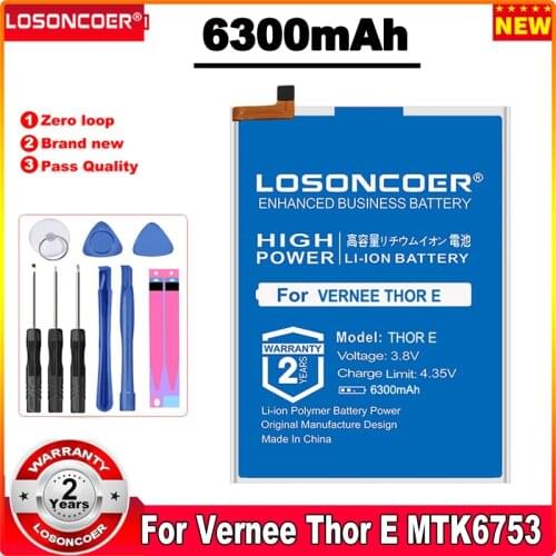LOSONCOER Thor E 6300mAh Smart Phone Battery For Vernee Thor E MTK6753 Battery