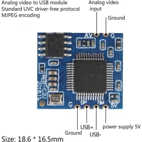 Analog AV Video to Digital USB Camera Module CVBS to USB Chip UVC Driver-free Android Linux