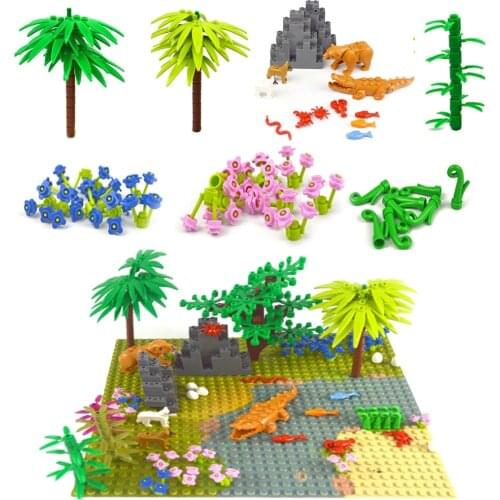 City Bulk Brick Accessories Building Block Plant Tree Grass Flower Animal Bamboo River baseplate Compatible All Brands City toys