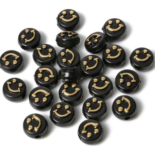 100pcs/lot 10x6mm Black Gold Smile Loose Beads For Jewelry Making Acrylic Spaced Beads Smile Face Beads For Jewelry Making DIY