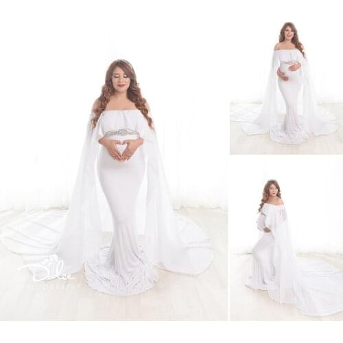 Maternity Photo Shoot Long Dress With Cape Stretchy Fitting Maternity Dresses For Photography Pregnancy Photo Shooting Gown