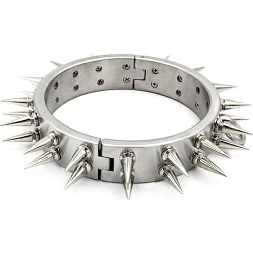 Hi-Q Heavy Stainless Steel Neck Collar With Thorn Double Row Detachable Spike Choker SM Bondage Restraints Adult Games Sex Shop