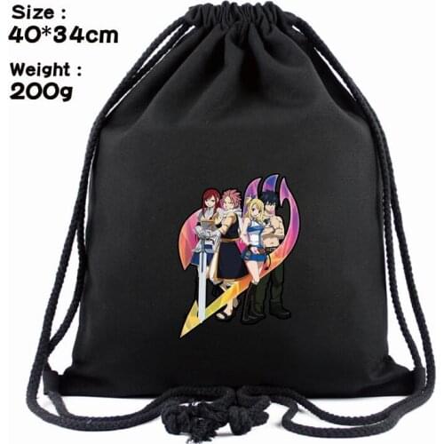 Anime Fairy Tail Canvas Backpack Cartoon Drawstring Bag for Students Boy Girl Softback Book Bags Small Travel Backpack