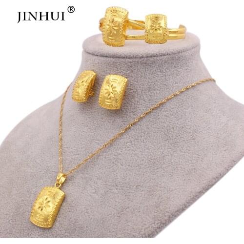 Jewelery sets Necklace earrings Ring bracelets set gold color jewelry sets African for women bridal Ethiopian Dubai wedding gift