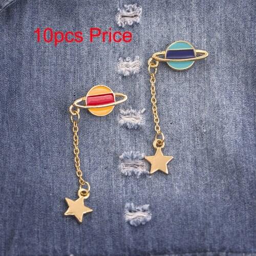 MOFLO Creative Earth Moon star Brooches Women Men Drip Animal Brooch Pins Chain Button Pin Denim Jacket Pin Badge Gift Jewelry