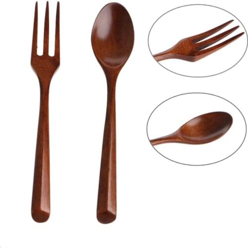 Dinnerware Set Wooden Salad Dinner Fork Set Kitchen Cutlery Set For Kids Portable Outdoor Picnic Tableware