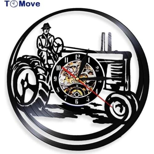 Harvester Vinyl Record Wall Clock Vintage Farm Truck Farmhouse Wall Clock Battery Operated Pickup Truck Tractor Home Wall Decor