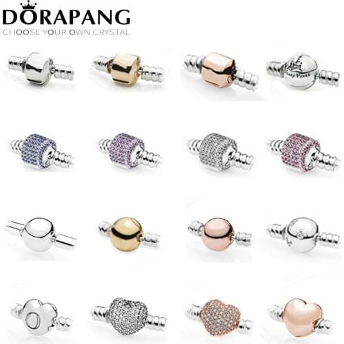 NEW 100% 925 Sterling Silver Jewelry Classic Chain Head Round Heart Zircon Clip Buttun Multi Style Select DIY Bracelet