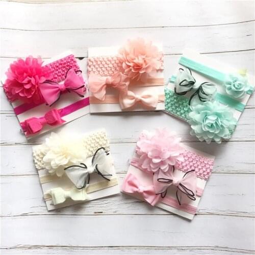 New 3pcs/lot Chiffon Flower Kids Headband Transparent Lace Bows Newborn Hairband Elastic Children Bowknot Headwear Set