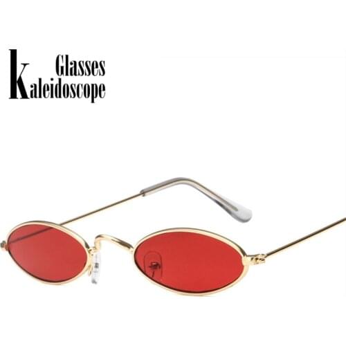Kaleidoscope Glasses Small Oval Sunglasses Men Women Retro Metal Frame Red Vintage Round Skinny Cat Eye Sun Glasses UV400
