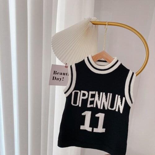 Autumn Childrens Letter NO Sleeveless Knitwear Vest Kids Waistcoat Girls Casual Outerwear