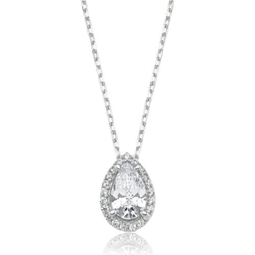 Valori Jewels 0.75 Carat, Zirconia White Pear Gemstone, Rhodium Plated, Sterling Silver Necklace