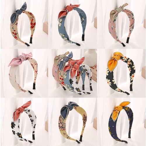 Retro Satin Printing Knot Wide Side Hair Band Ladies Hairband Silky Simulation Headwear Silk Simple Head hoop Headdress Jewelry