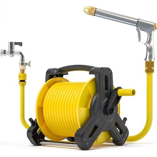 Dropshipping 10M-30M Water Hose Heavy Duty Garden Hose Reel Wall/Floor Mount Hose Pipe Storage Rack With Hose Nozzle Sprinkler