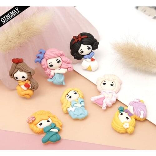 QIBU 10pcs Cartoon Clay Dolls Planar Resin Cute Mermaid Princess Crafts DIY Hair bow Accessories DIY Handbags Clothes Materials