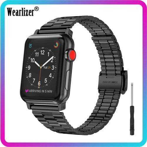 Wearlizer Stainless Steel Watch Strap for Apple Watch 38mm 42mm Adjustable Buckle Watch Bracelet for iwatch Serise 6 5 4 3 2 1