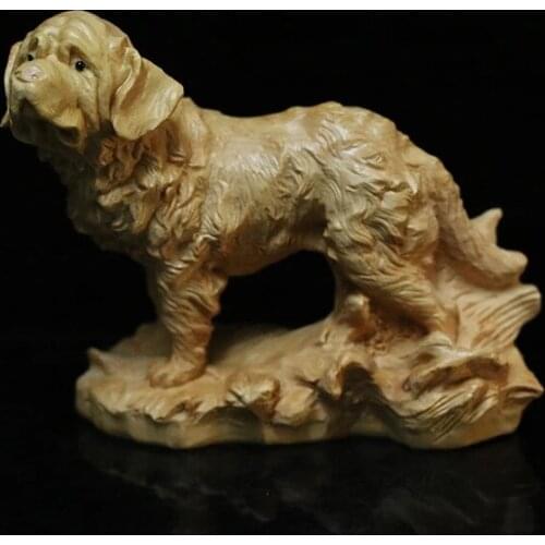 Chinese Style Wood Carving Tibetan Mastiff Handle Piece Wooden Animal Zodiac Dog Home Decoration Car Pendulum Office