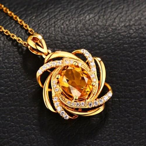 Luxury Female Champagne Crystal Pendant Necklace Cute Gold Color Chain Necklaces For Women Vintage Oval Flower Wedding Necklace