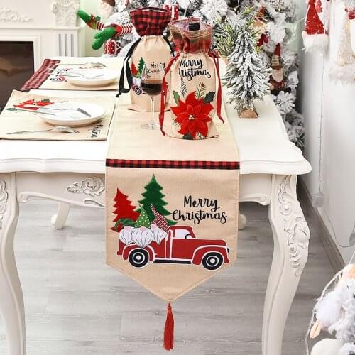 Christmas Decorative Table Runner Christmas Flower Cartoon Car Table Tablecloth Holiday Table Dress Up Supplies