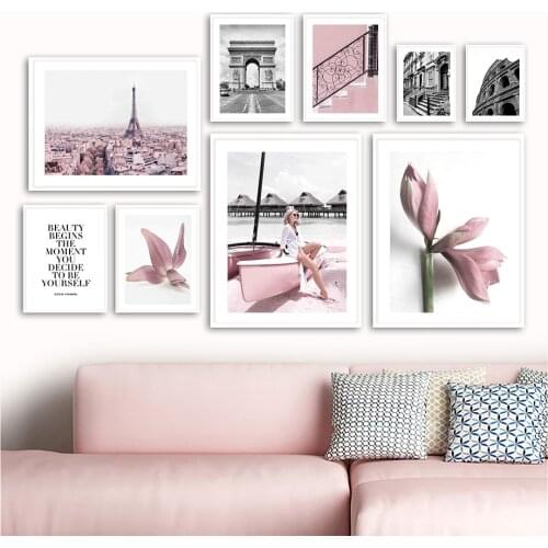 Flower Paris Boat Triumphal Arch Stairs Wall Art Canvas Painting Nordic Posters And Prints Wall Pictures For Living Room Decor