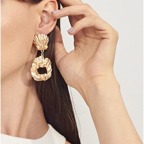 Vintage Hyperbole Irregular Shell Shape Alloy Drop Earrings For Women Geometric Creative Gold Color Big Dangele Earrings Jewelry