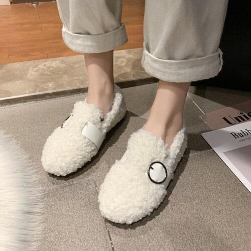 Winter Loafers Plus Velvet Cotton Warm Women Shoes Autumn Outside Wearing Flat Shoes Women Casual Shoes Sapato Feminino W36-80