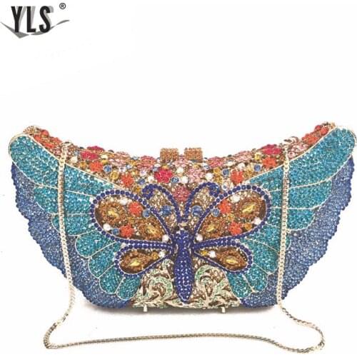 Women Butterfly Crystal Clutch Bag Brand Design Wedding Party Prom Purse Ladies Hard Case Evening Clutches Handbag YLS-A42