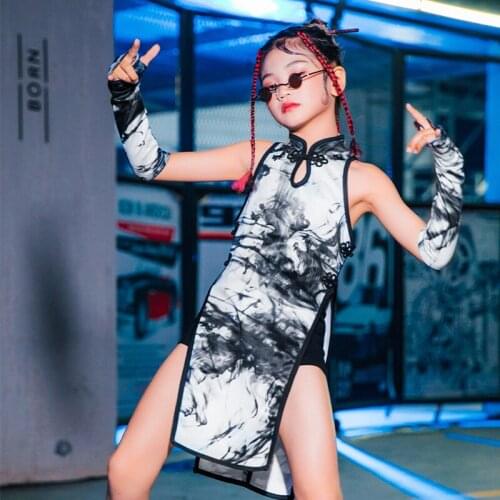 Girls Catwalk Show Costumes Chineses Style Retro Landscape Painting Cheongsam Jazz Hip Hop Dancing Performance Clothing YS1626