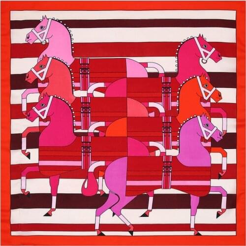 53cm Striped Horse Silk Satin Scarf 2021 Fashion Women Square Scarves Bandanna Headband Neck Tie Band Professional Neckerchief