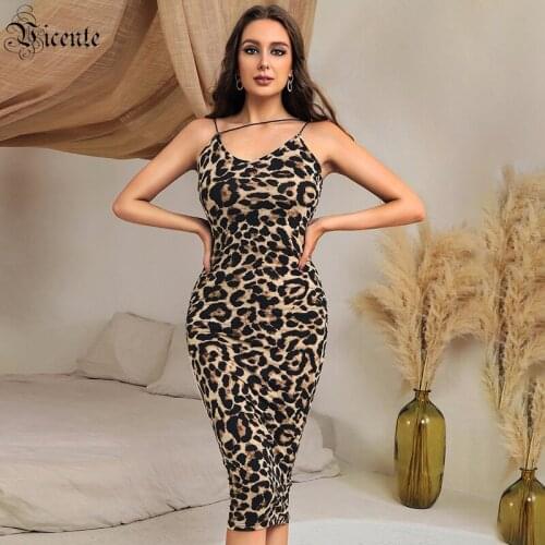 VC 2021 New Leopard Dress Animal Printing Sleeveless V-Neck Medium Length Suspender Dress All Free Shipping