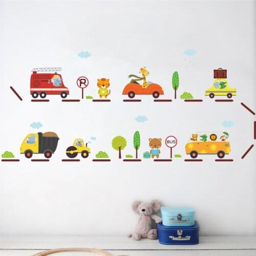 Animals City Bus Stop Cars Transportation Wall Stickers For Kids Bedoom Decor Nursery Safari DecalsMural Art Diy Home Decoration