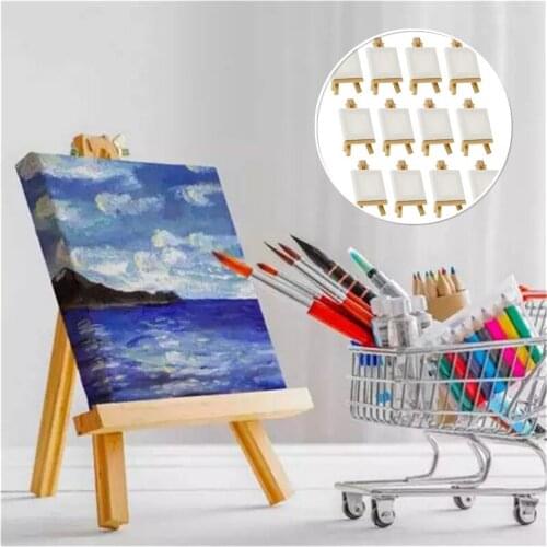 12pcs Artists 5 inch Mini Easel +3 inch x3 inch Mini Canvas Set Painting Kids Craft DIY Drawing Small Table Easel for Home