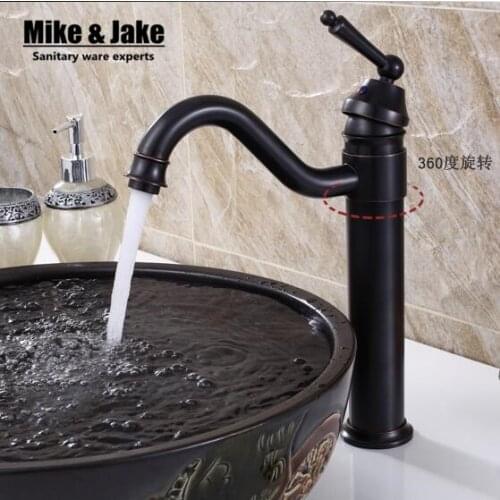 Antique Brass Retro Bathroom Basin Sink Mixer Taps Deck Mounted Single Holder Swivel Spout Black Faucet