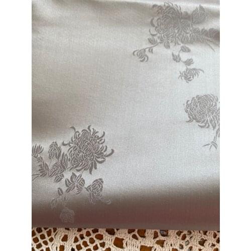 Old craft flower bud Satin 100% mulberry silk jacquard fabric silk cheongsam dress shirt fabric chrysanthemum silver grey