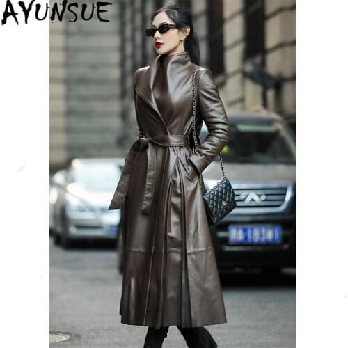 AYUNSUE 100% Real Sheepskin Coat 2020 Autumn Winter Jacket Women Genuine Leather Jacket Long Trench Coats Chaqueta Mujer MY3714