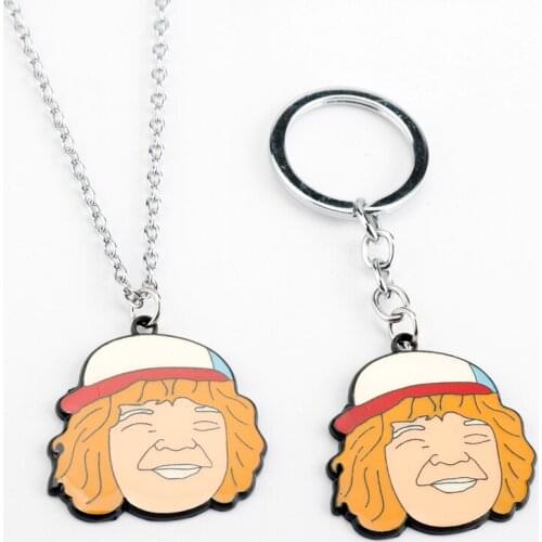 Movie Stranget Things Figure Keychain Cartoon Dustin Henderson Pendant Key Chain Key Ring Party Accessories Metal Porte Clef
