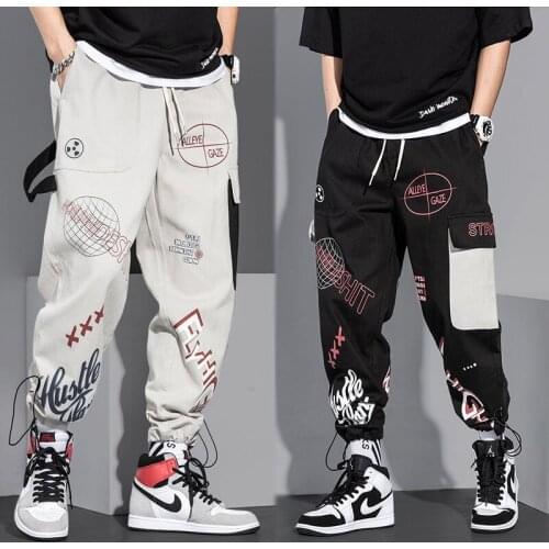 Pants mens autumn corset casual pants mens fashion brand loose overalls Capris leg drawstring casual pants
