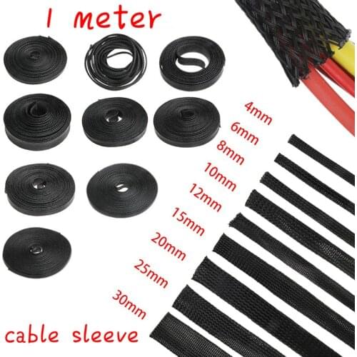 1M Black Nylon Mesh Tube PET Wire Sleeving Spiral Wrapping Expandable Insulated Braid 1mm to 50mm Cable Sleeve