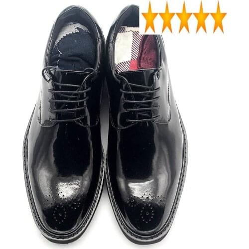 Derby Business Up Casual Lace Men 2021 New Carved Brogue Cow Leather Shoes British Height Increasing Platform Footwear