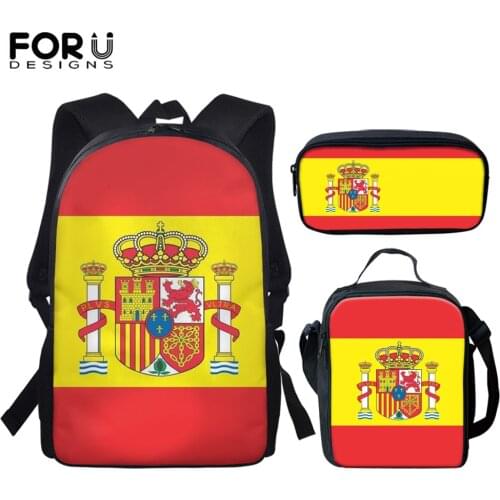 FORUDESIGNS 3pcs/set Kid Child Schoolbag Spain Flag 3D Printed Primary School Bags Zipper Soft Backpack For Teens Boys Girls