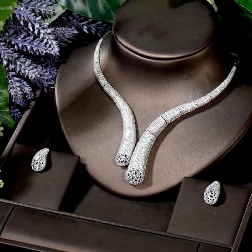 HIBRIDE New Arrivial 2pcs Necklace Earring Jewelry Set For Women Wedding Party Full Zircon Dubai Bridal jewelry Set Gift N-1811