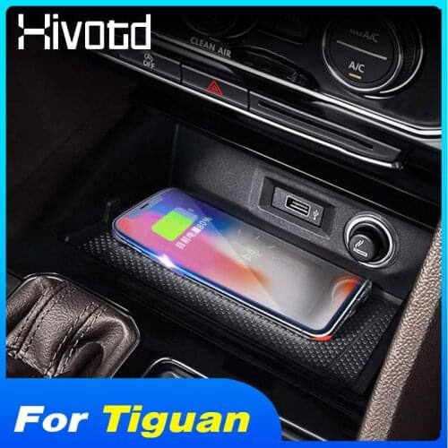 Hivotd Car QI Wireless Charger Phone Fast Charging Plate Pad Interior Refit Accessories For VW Volkswagen Tiguan MK2 2017-2021