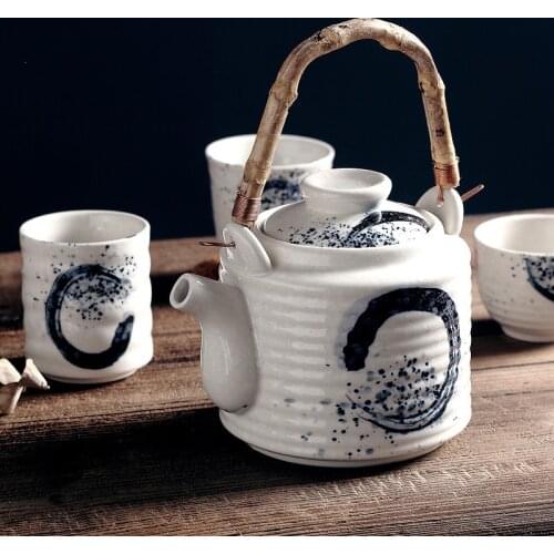 Japanese Style Retro Hand-Painted Ceramic Teapot Home Hotel Restaurant Large Capacity Portable Tea Pot with Handle Water Tea Cup
