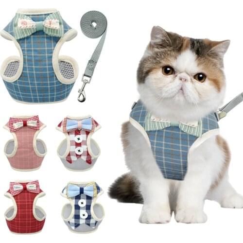 Cute Cat Harness and Leash Set Nylon Mesh Pet Puppy Harness Lead Cat Collar Clothes Vest for Small Cats Dogs Kitten Pug Supplies