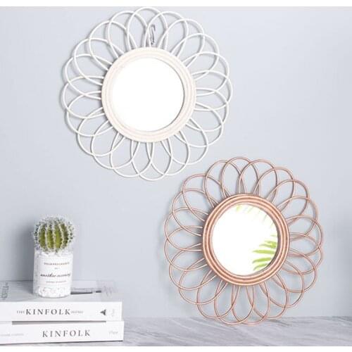 Handmade rattan round makeup mirror innovative art decoration dressing table bathroom wall mirror Nordic crafts wall decoration
