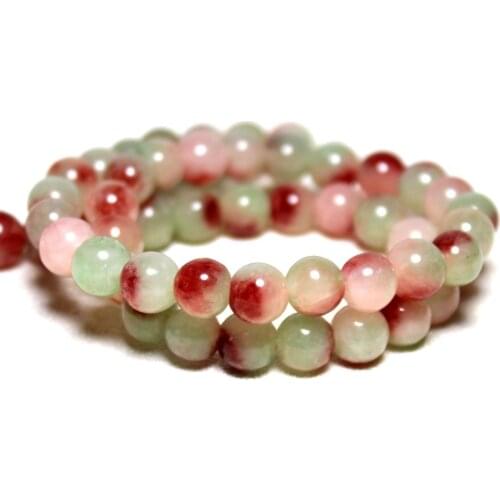 Wholesale 8 mm Natural White Stone Round Beads AAA+ Dye Rose Green Pattern For Jewelry Making DIY Bracelet Necklace Strand 15