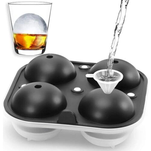 Round Ice Cube Tray 2.5 Inch Large Whiskey Ice Ball Maker Mold Sphere Ice Cube Tray Silicone BPA Free with Lid and Funnel