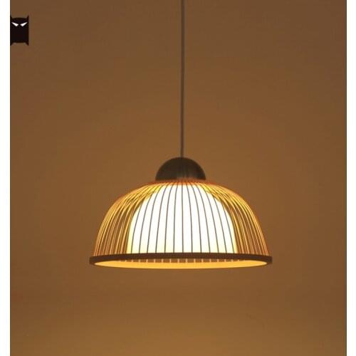 Small Bamboo Wicker Rattan Cover Shade Pendant Light Fixture Japanese Tatami Hanging Ceiling Lamp Dining Table Room Restaurant